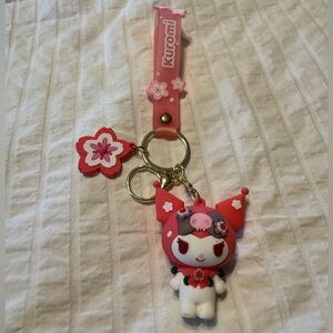 Sanrio Kuromi Cherry Blossoms Silicone Keychain w/ 3D Figure Charm/Wristlet